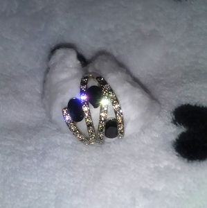 Black onyx and Crystal dress ring